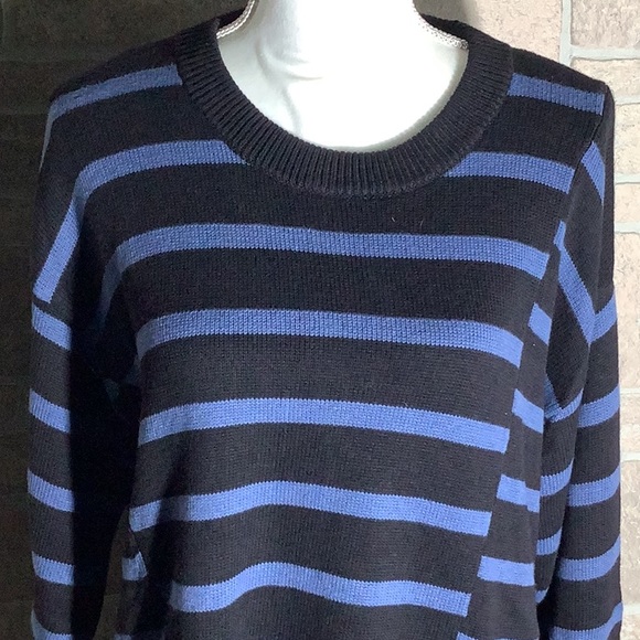 Simply Vera VERAWANG NEW - Sz L - striped  tunic sweater assymetric front - Picture 5 of 6
